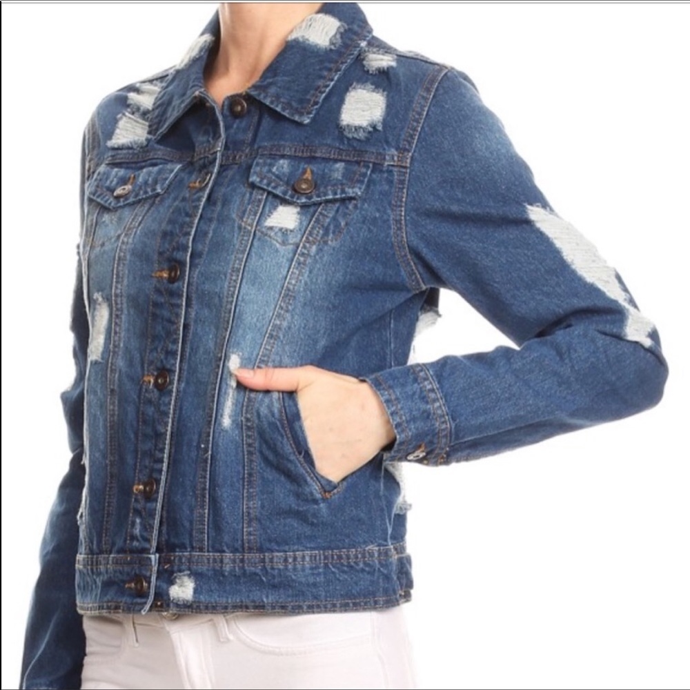 ๐Distressed Denim Jacket Cropped - Picture 2 of 4